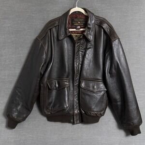 Vintage Avirex Leather Flight Jacket XL Brown A2 Style Bomber Aviator USA